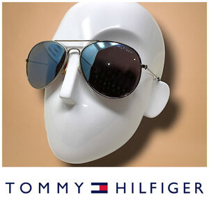 Tommy Hilfiger Sunglasses Tony OM165 Aviator Blue Mirrored Silver Frame + Case